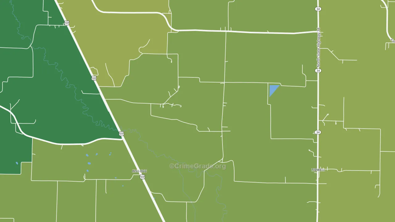 Tidwell, TX Map of Theft Rates
