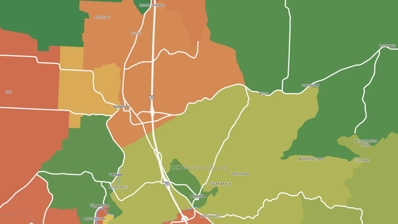 Tiff City, MO Map of Theft Rates