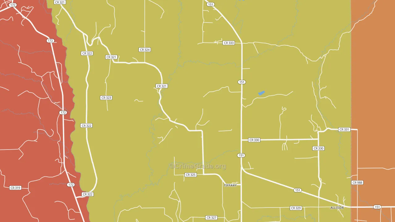 Tiffany, CO Map of Theft Rates
