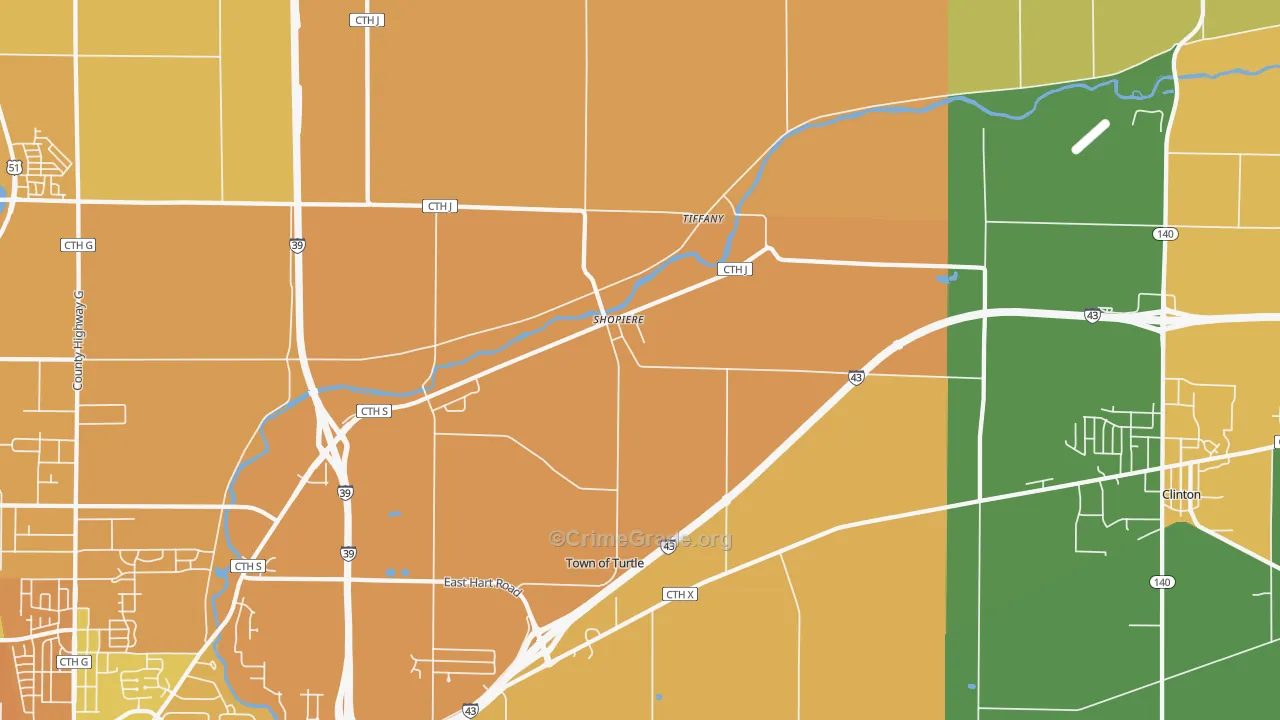 Tiffany, WI Map of Theft Rates