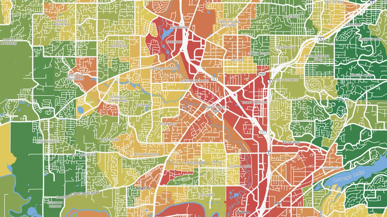 Tigard, OR Map of Theft Rates