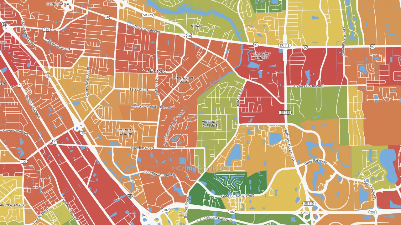 Tiger Hole-Secret Woods, Jacksonville, FL Map of Theft Rates