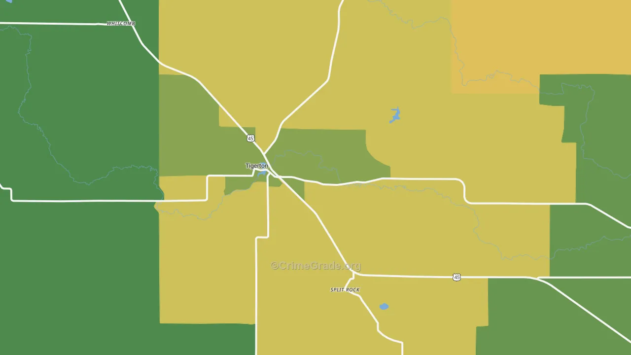 Tigerton, WI Map of Theft Rates