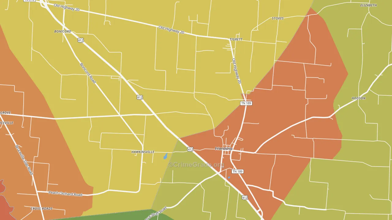Tigrett, TN Map of Theft Rates