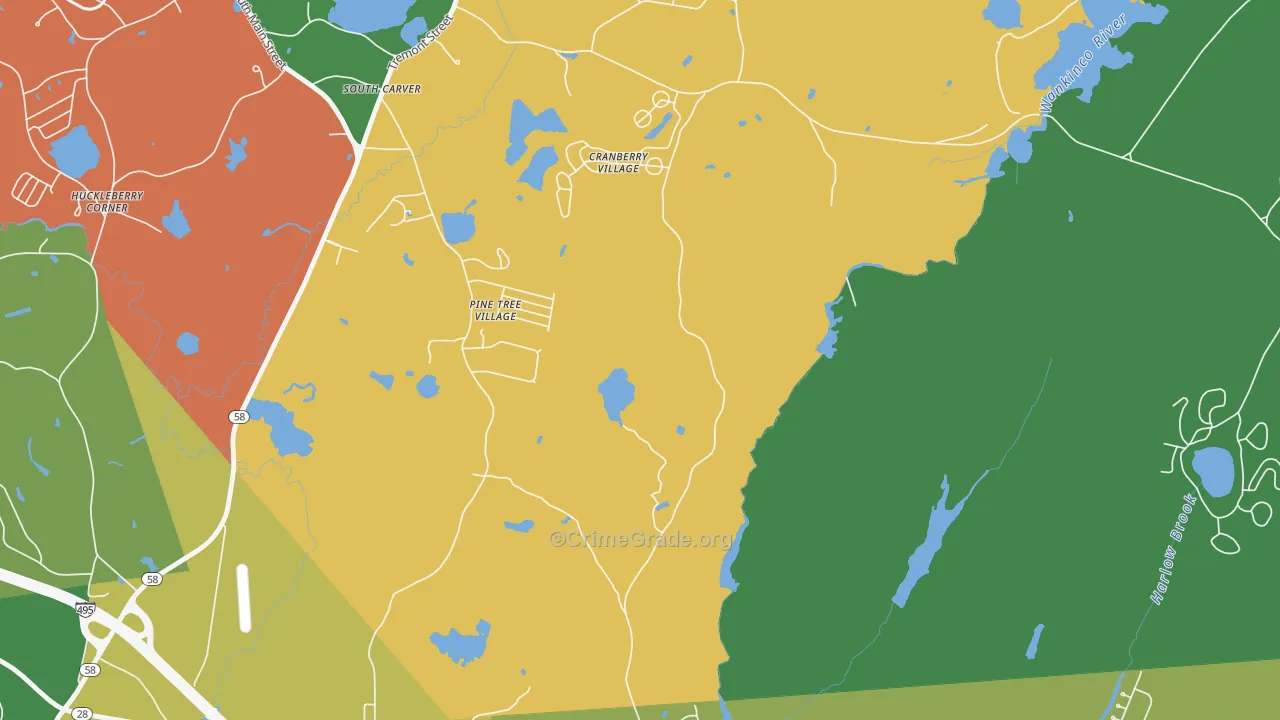 Tihonet, MA Map of Theft Rates