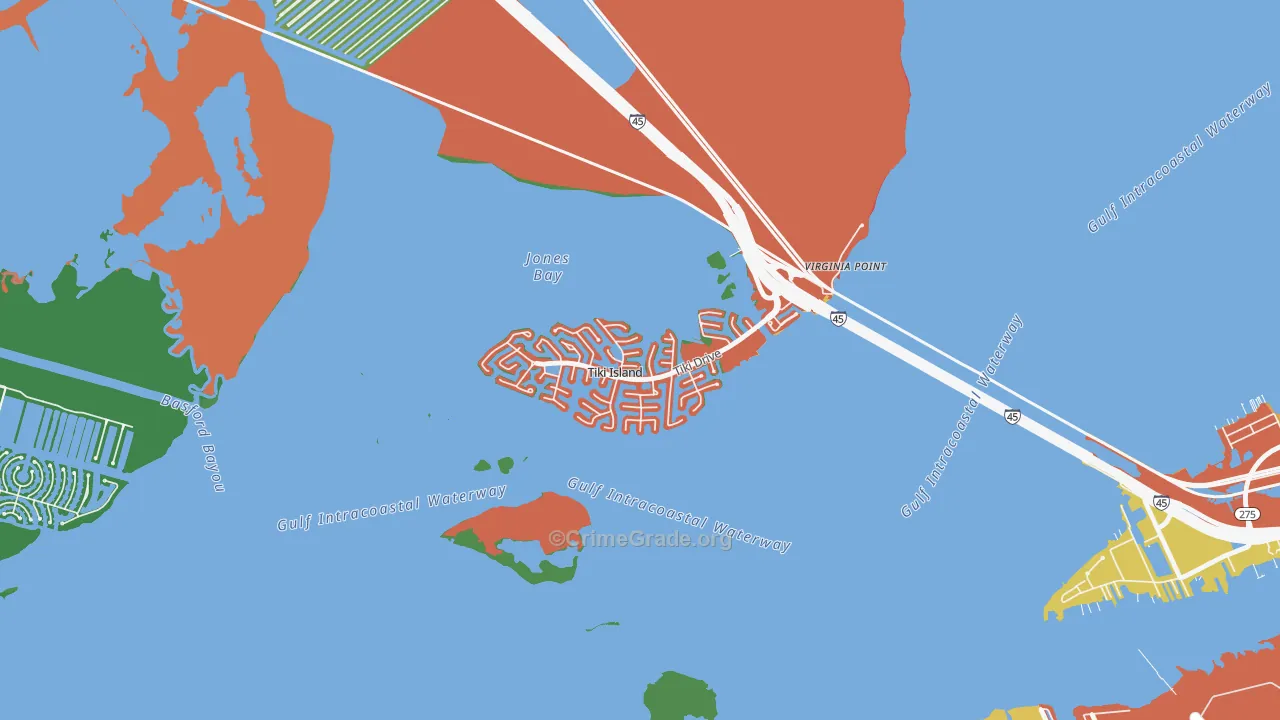 Tiki Island, TX Map of Theft Rates
