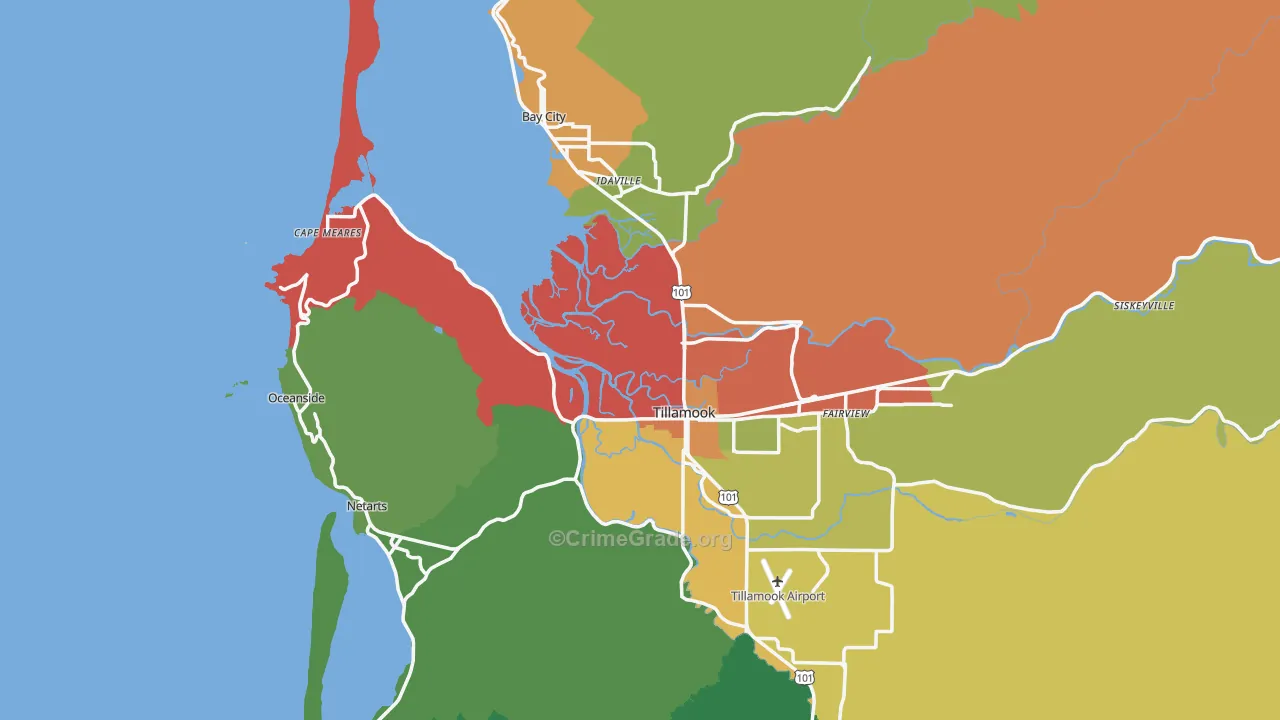 Tillamook County, OR Map of Theft Rates