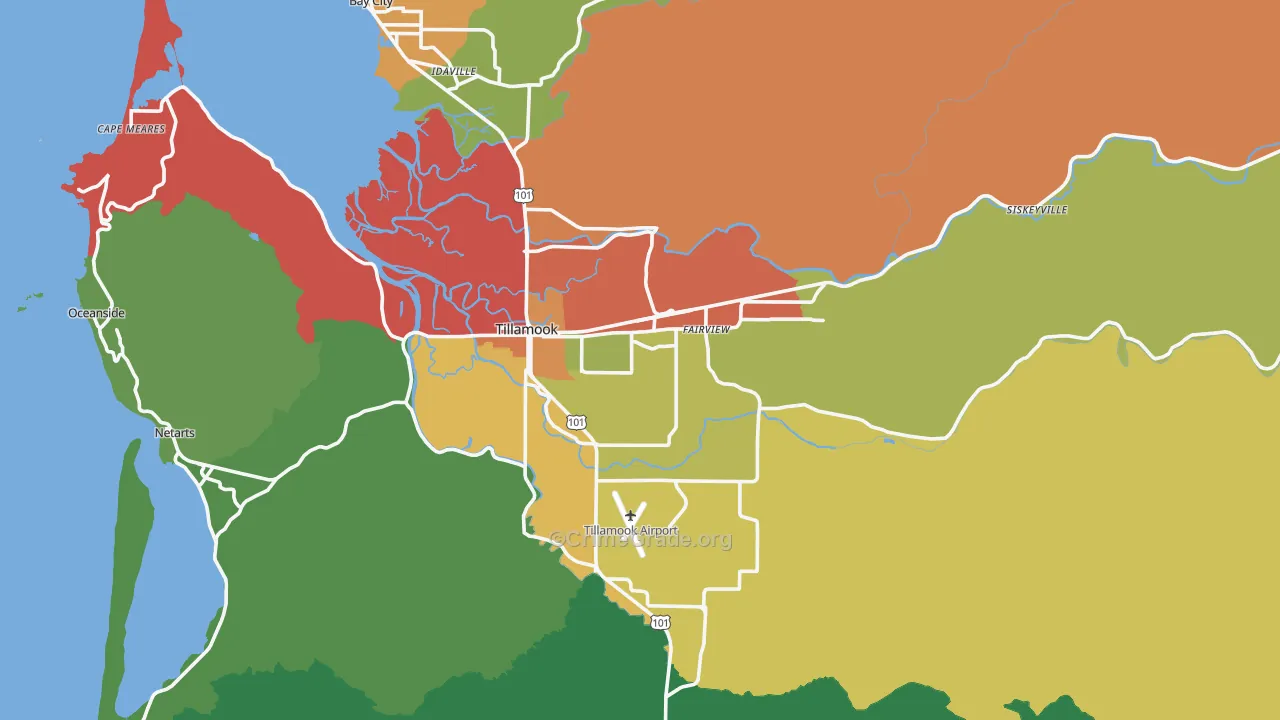 Tillamook, OR Map of Theft Rates