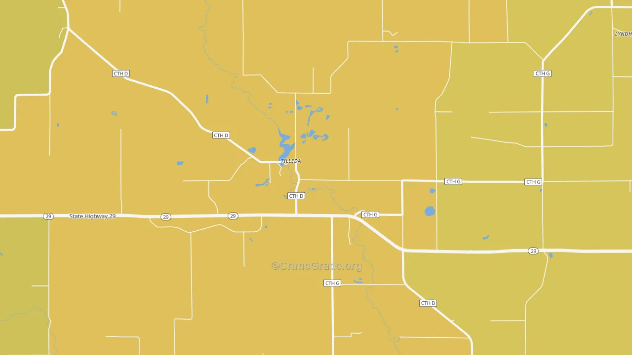 Tilleda, WI Map of Theft Rates
