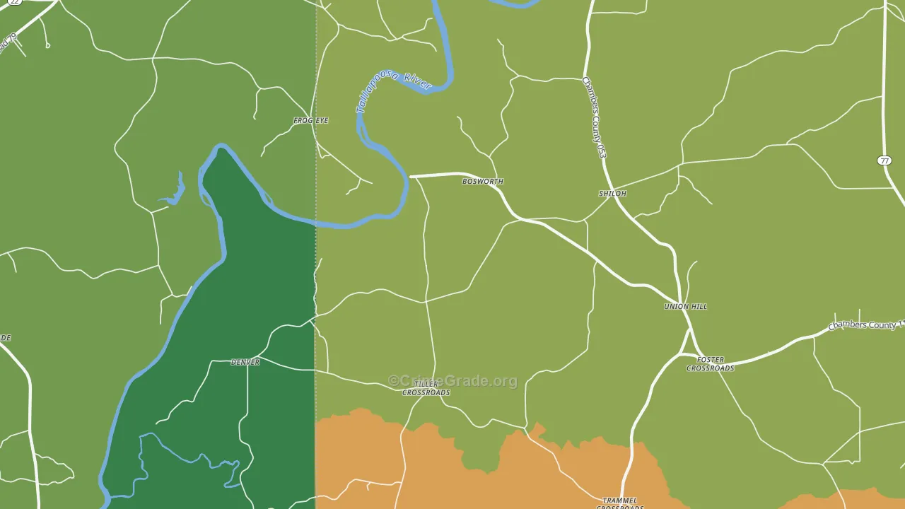 Tiller Crossroads, AL Map of Theft Rates