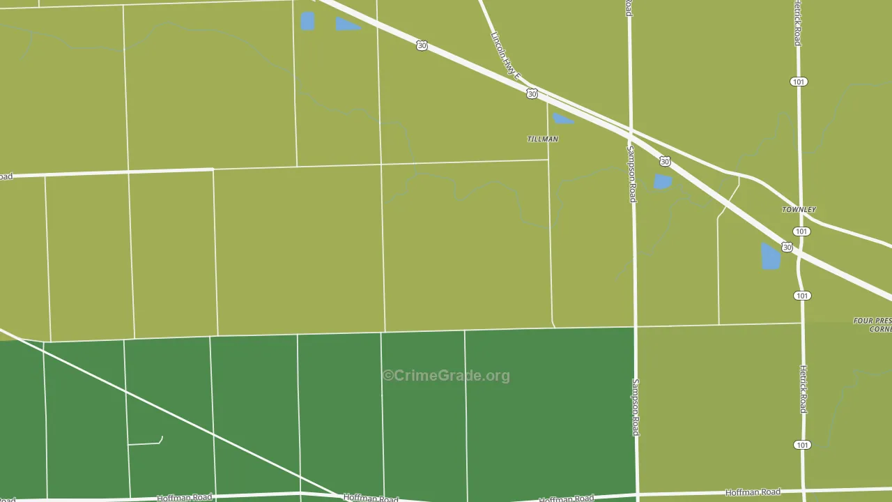Tillman, IN Map of Theft Rates