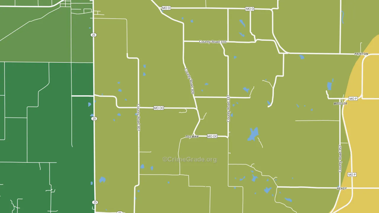 Tillman, MO Map of Theft Rates