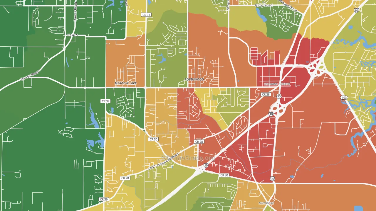 Tillmans Corner, AL Map of Theft Rates