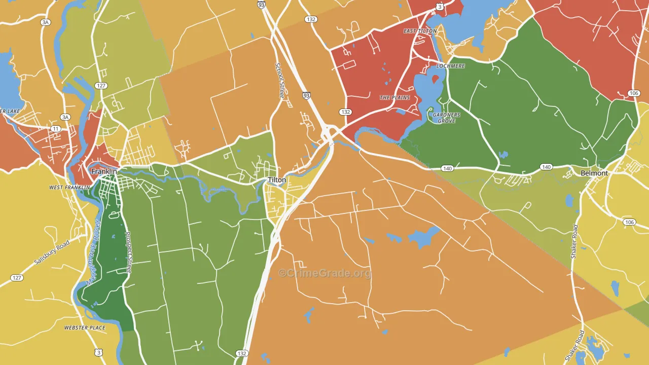 Tilton, NH Map of Theft Rates