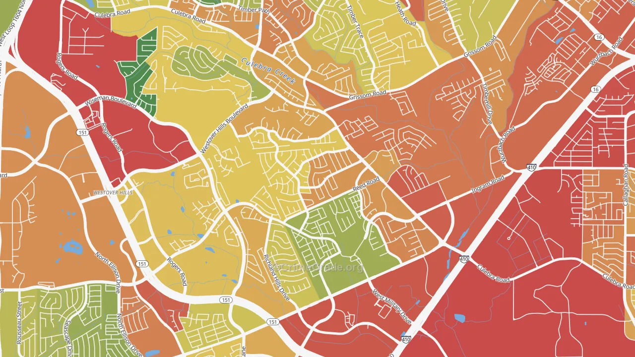 Timber Ridge, San Antonio, TX Map of Theft Rates