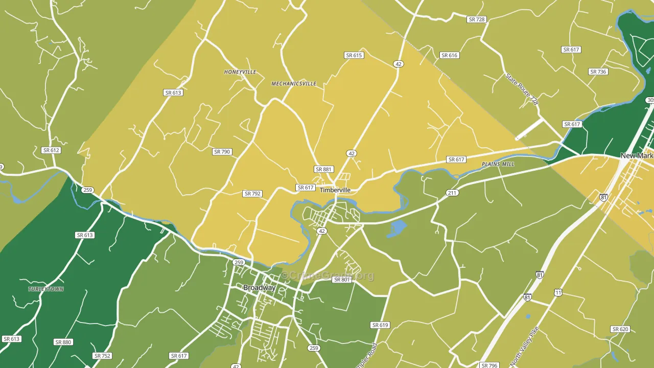 Timberville, VA Map of Theft Rates