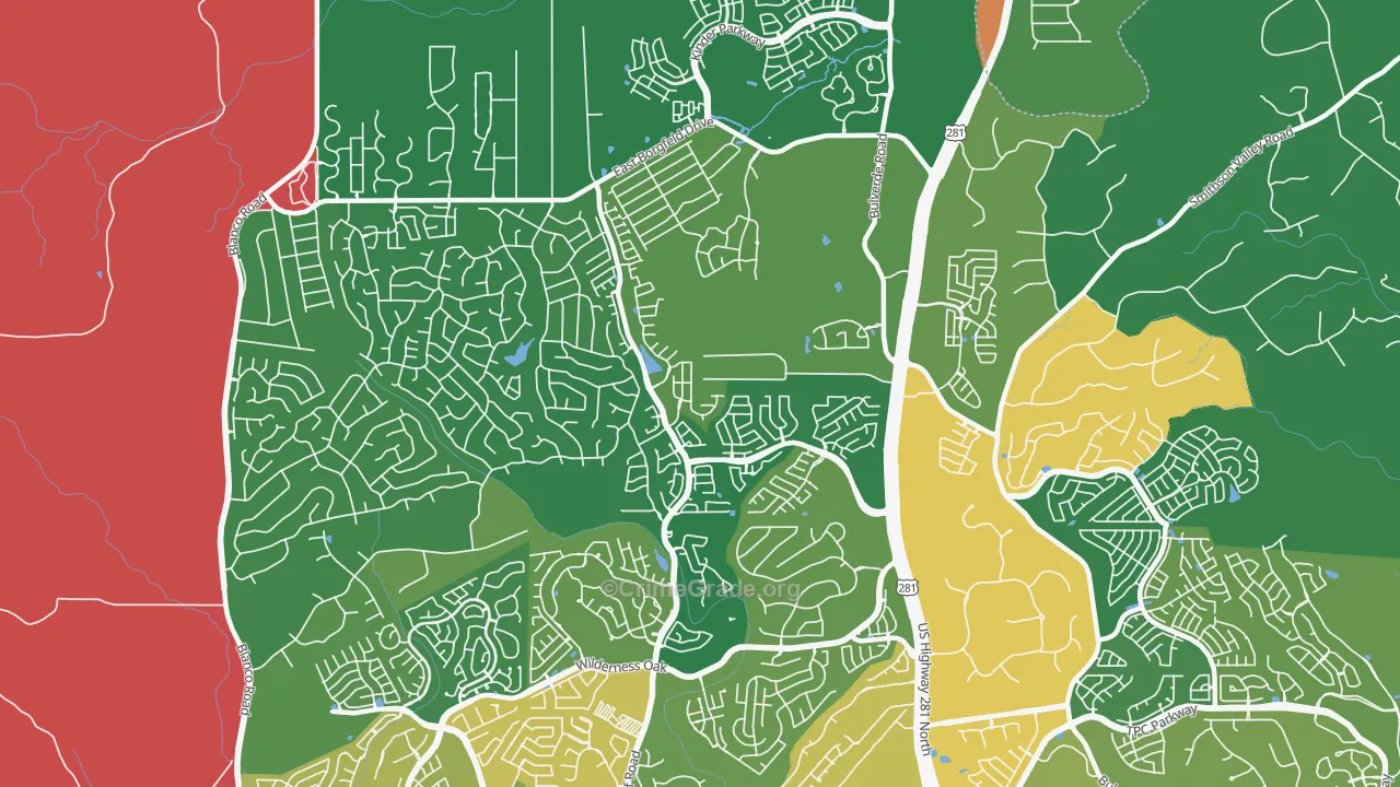 Timberwood Park, TX Map of Theft Rates