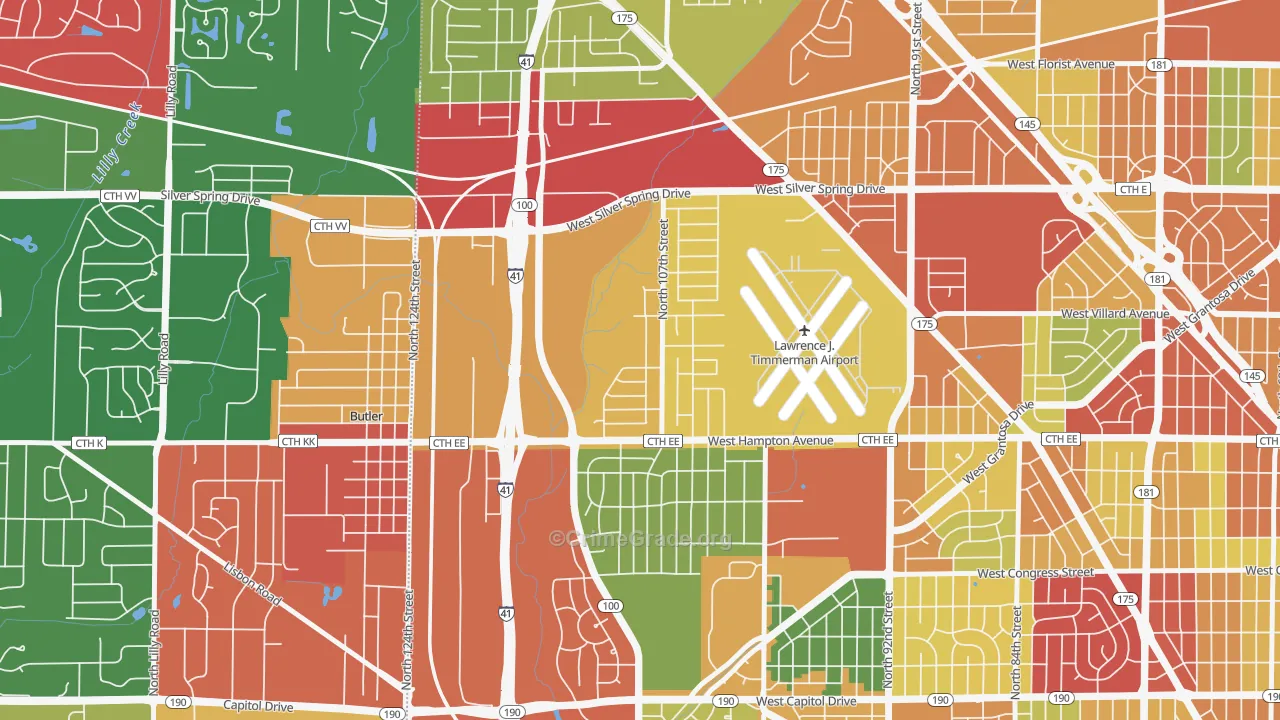 Timmerman West, Milwaukee, WI Map of Theft Rates