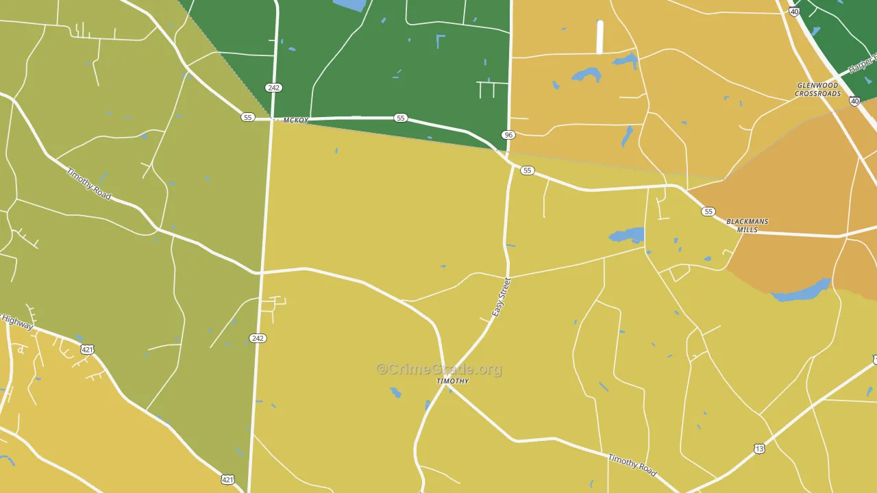 Timothy, NC Map of Theft Rates