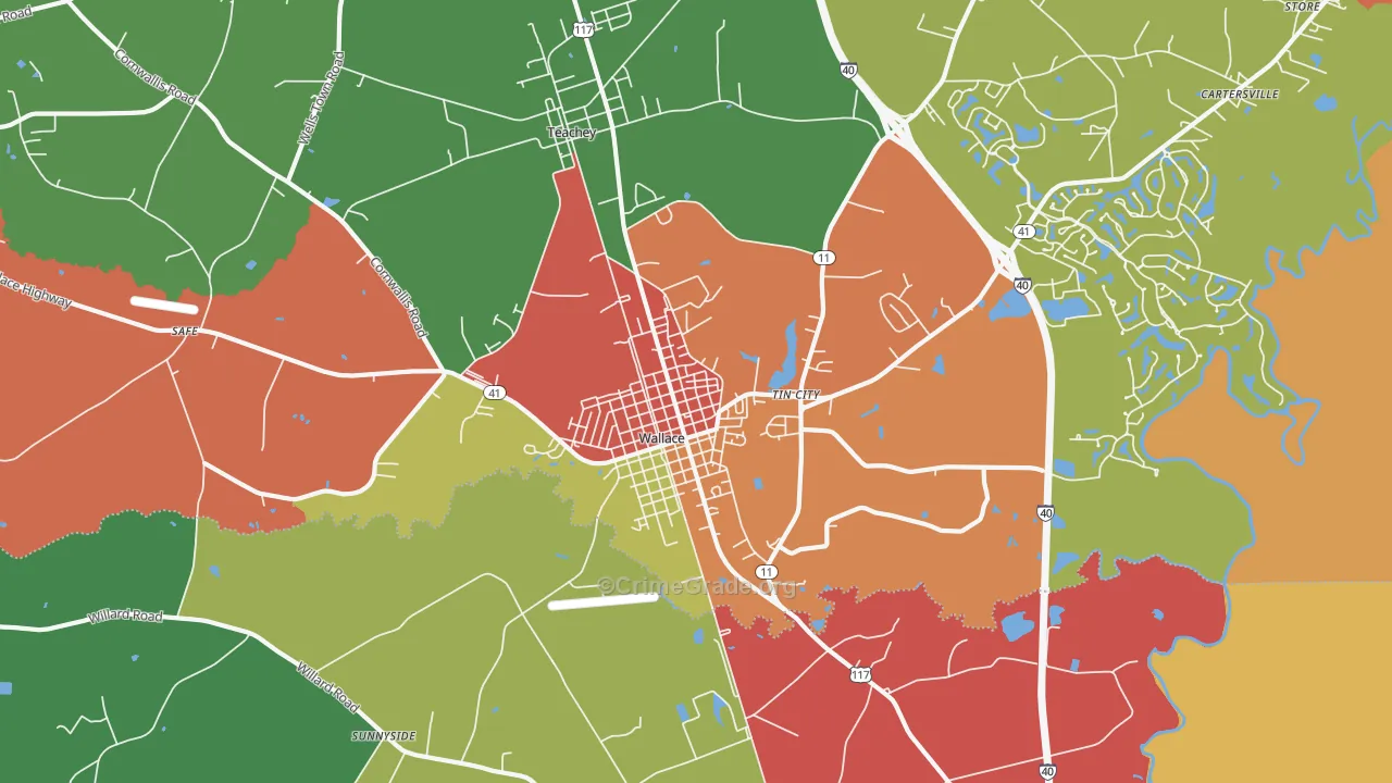 Tin City, NC Map of Theft Rates