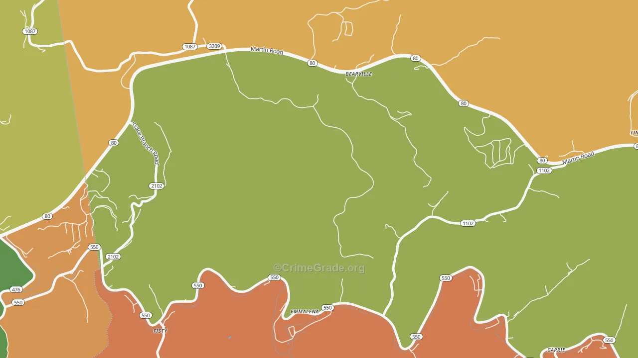 Tina, KY Map of Theft Rates