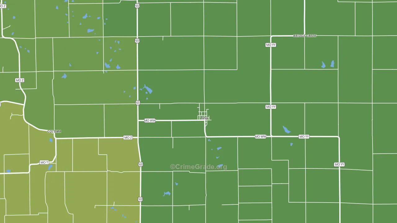 Tina, MO Map of Theft Rates