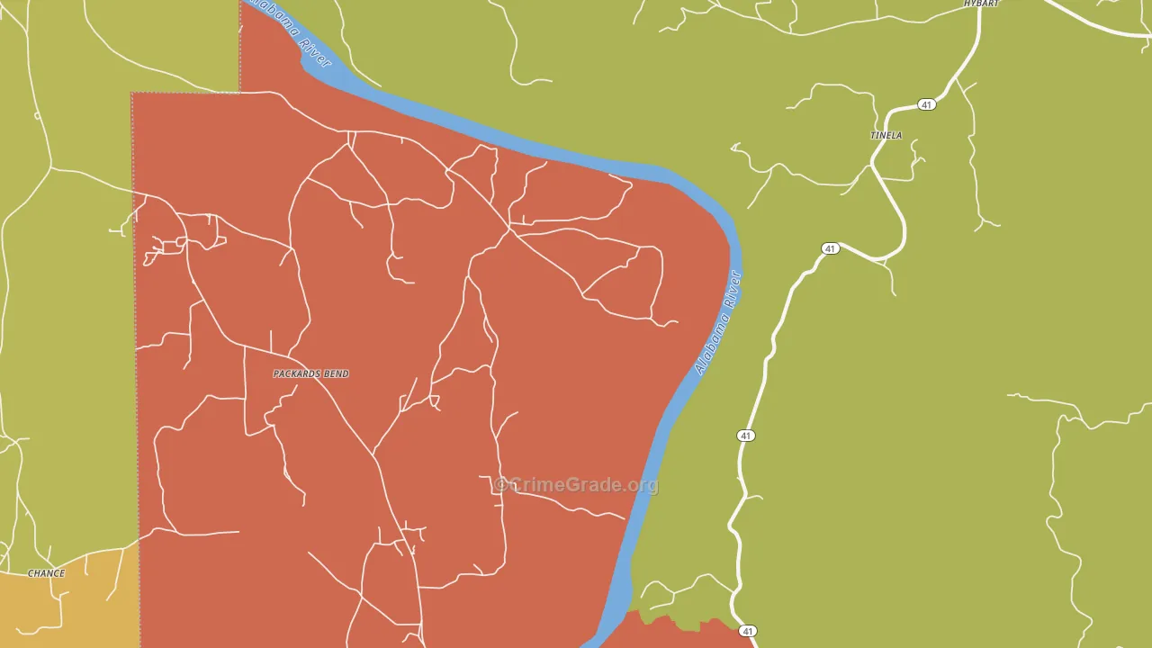 Tinela, AL Map of Theft Rates