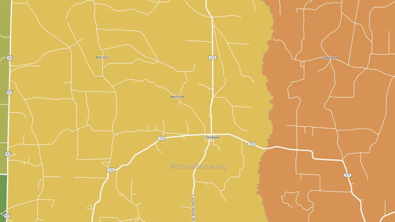 Tinsman, AR Map of Theft Rates
