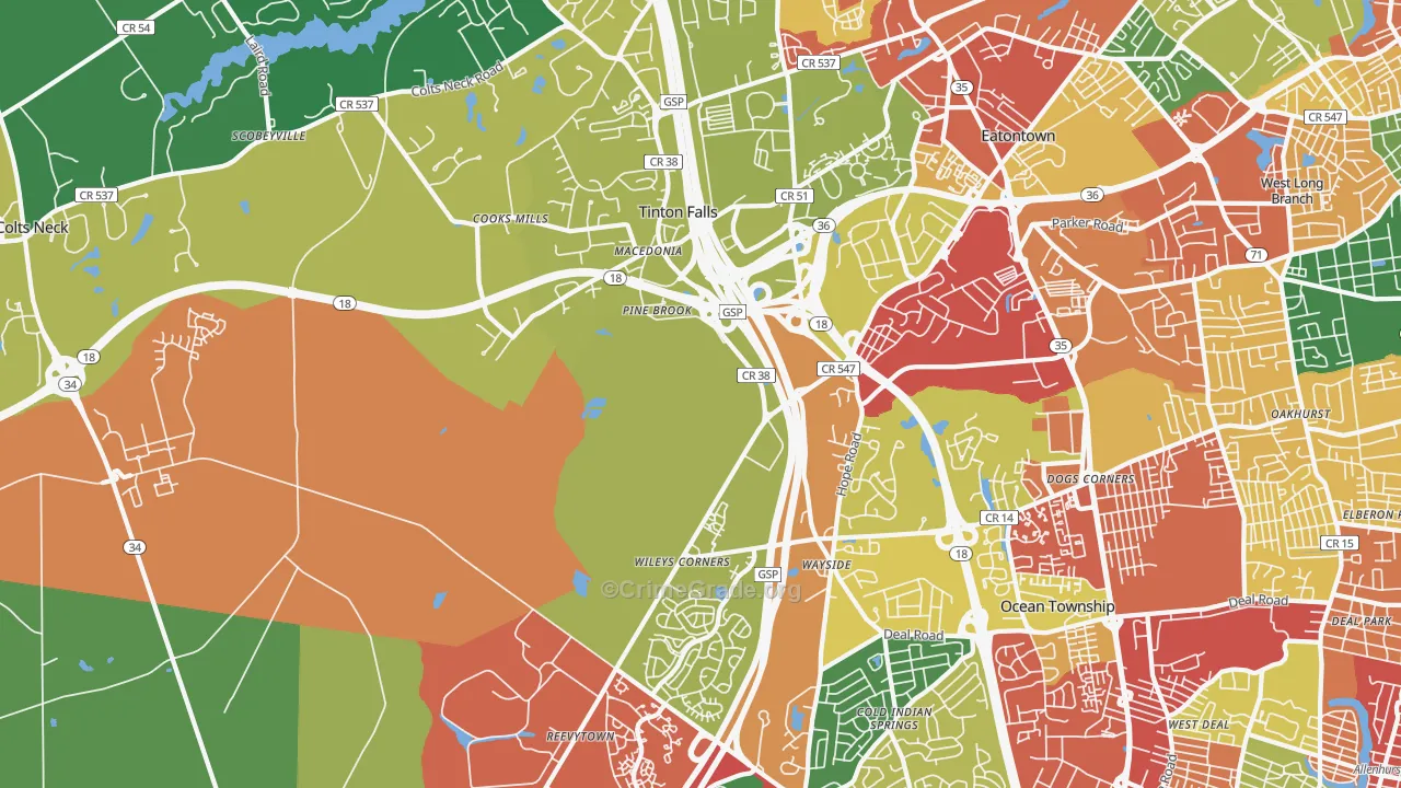 Tinton Falls, NJ Map of Theft Rates