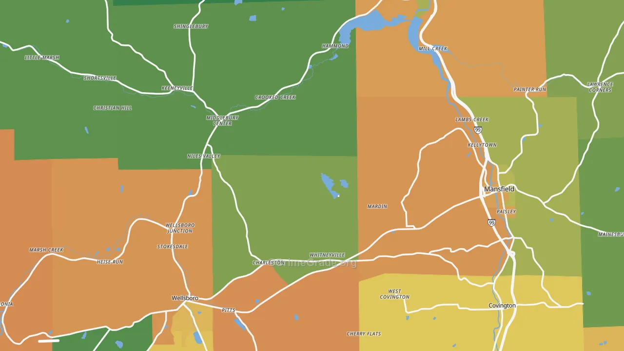 Tioga County, PA Map of Theft Rates