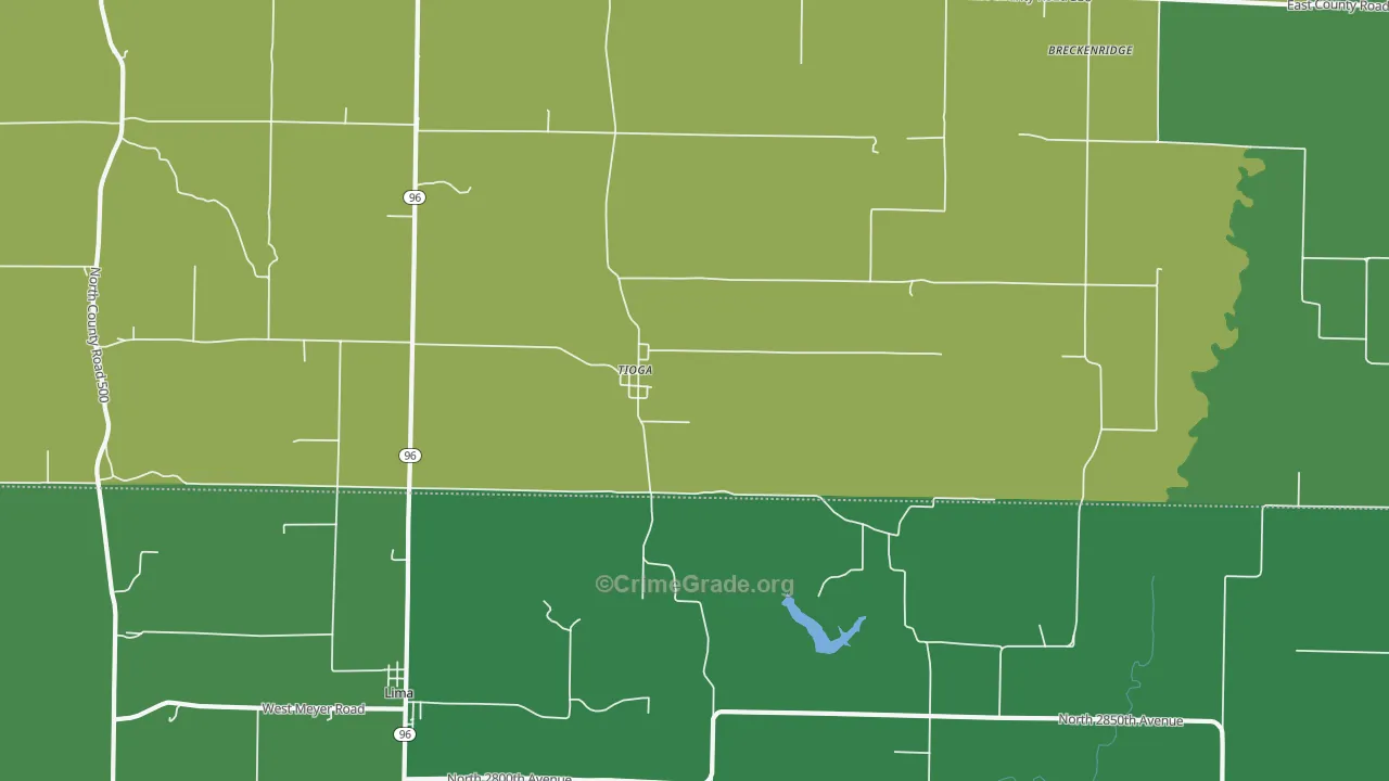 Tioga, IL Map of Theft Rates