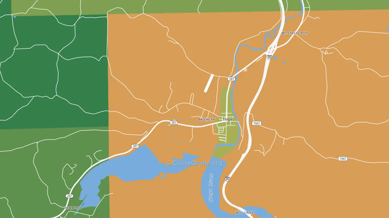 Tioga Junction, PA Map of Theft Rates
