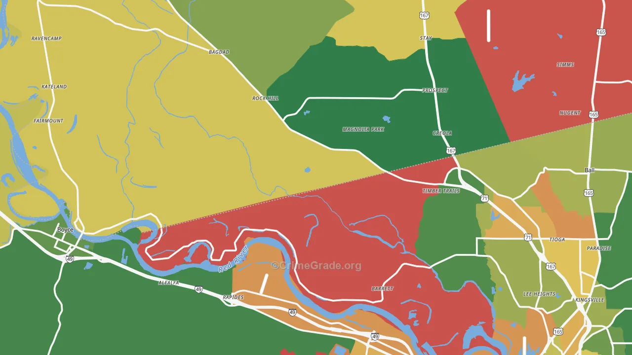 Tioga, LA Map of Theft Rates