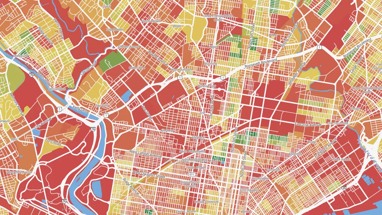 Tioga-Nicetown, Philadelphia, PA Map of Theft Rates