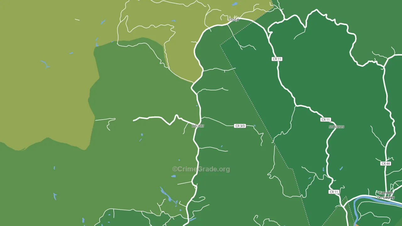 Tioga, WV Map of Theft Rates