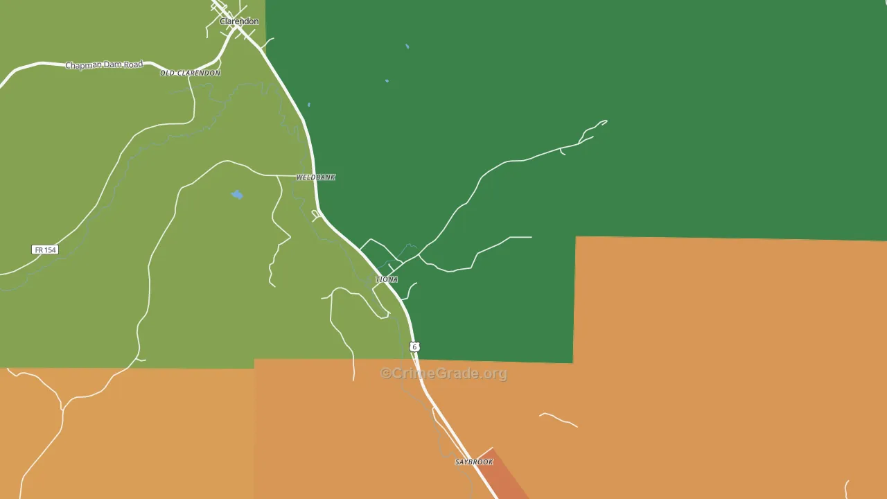 Tiona, PA Map of Theft Rates