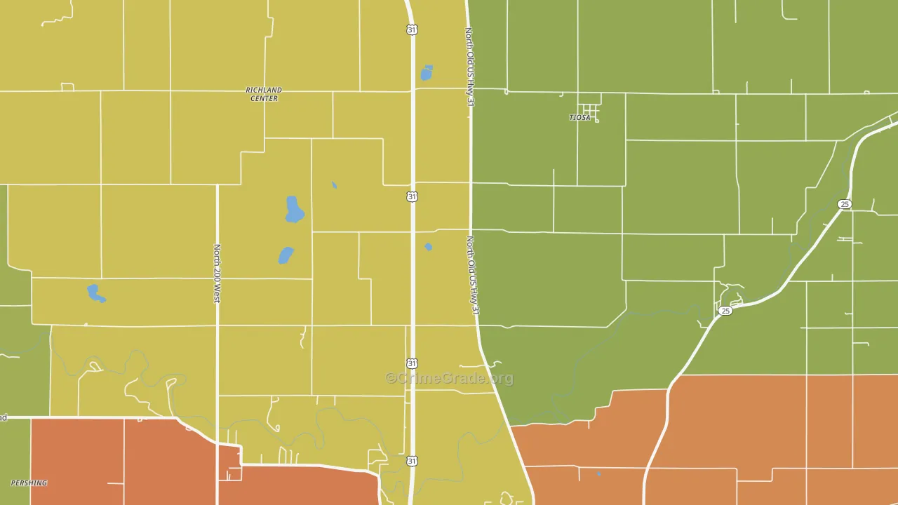 Tiosa, IN Map of Theft Rates