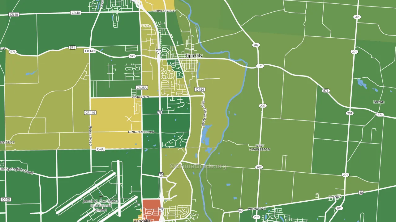 Tipp City, OH Map of Theft Rates