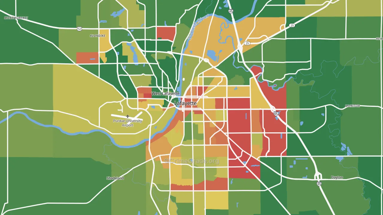 Tippecanoe County, IN Map of Theft Rates