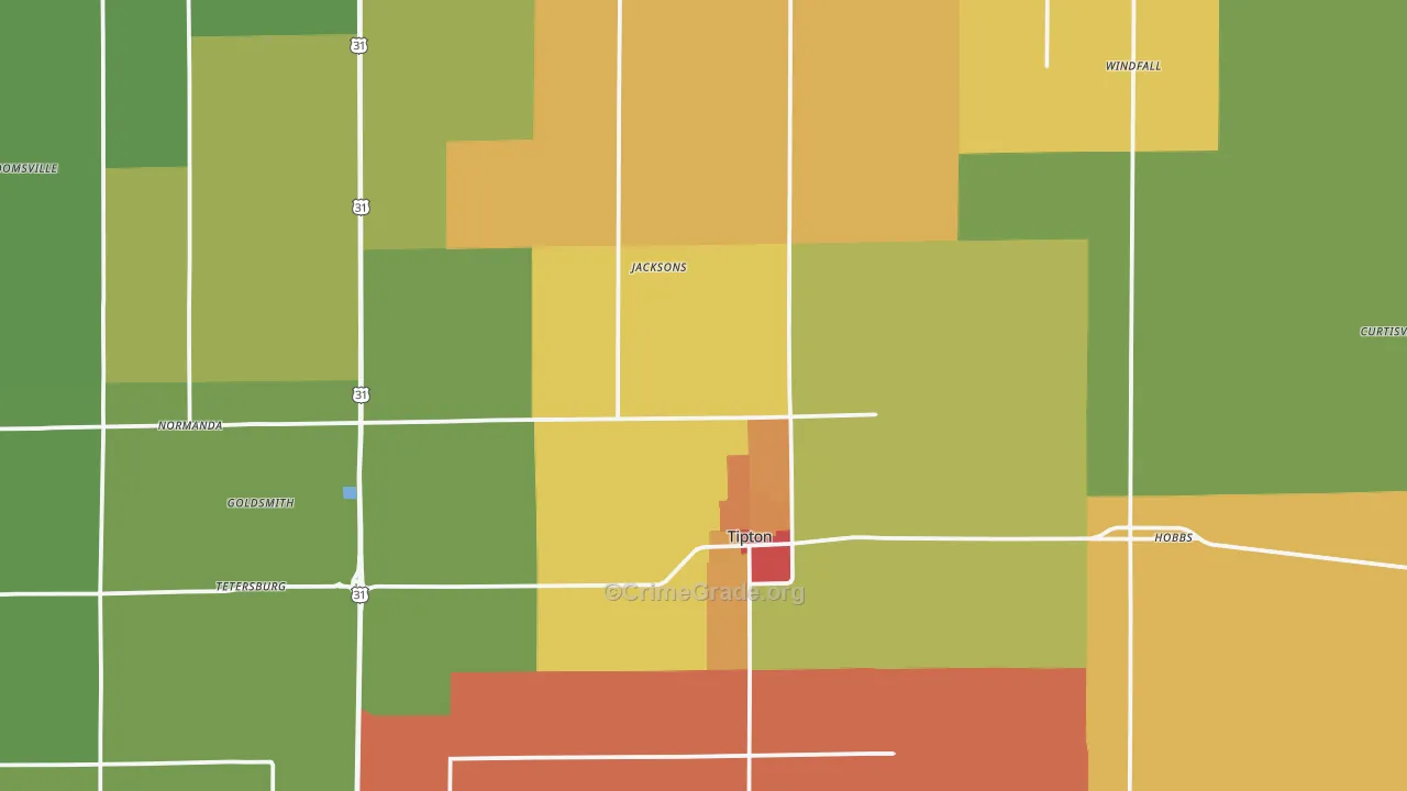 Tipton County, IN Map of Theft Rates