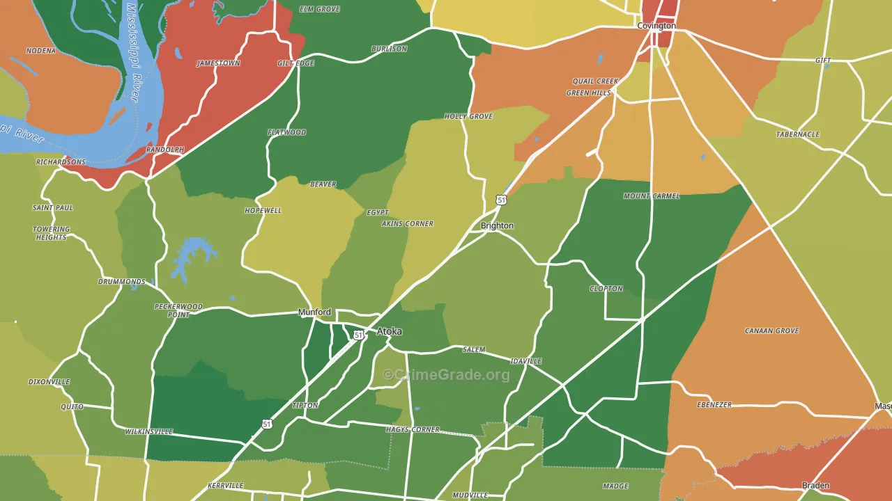 Tipton County, TN Map of Theft Rates