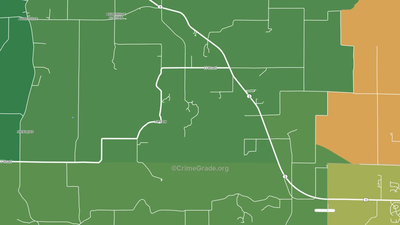 Tipton, IL Map of Theft Rates