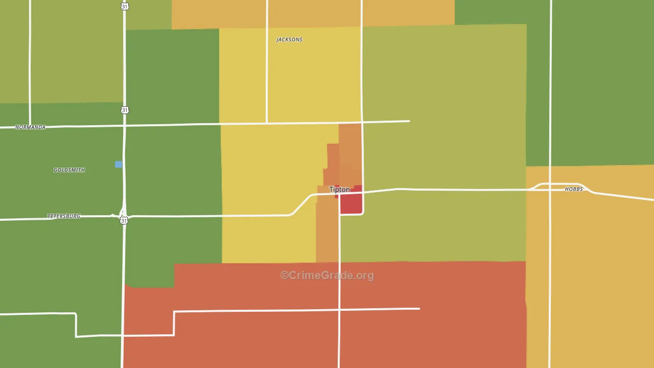 Tipton, IN Map of Theft Rates