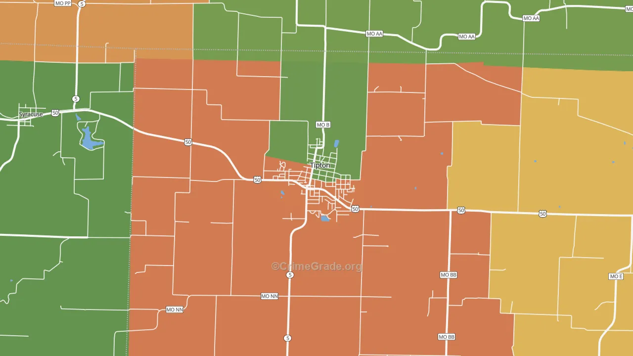 Tipton, MO Map of Theft Rates