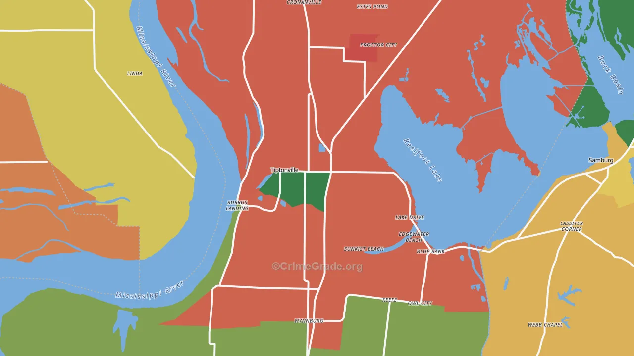 Tiptonville, TN Map of Theft Rates