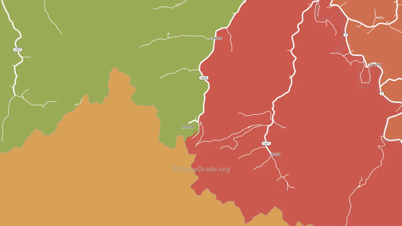 Tiptop, KY Map of Theft Rates