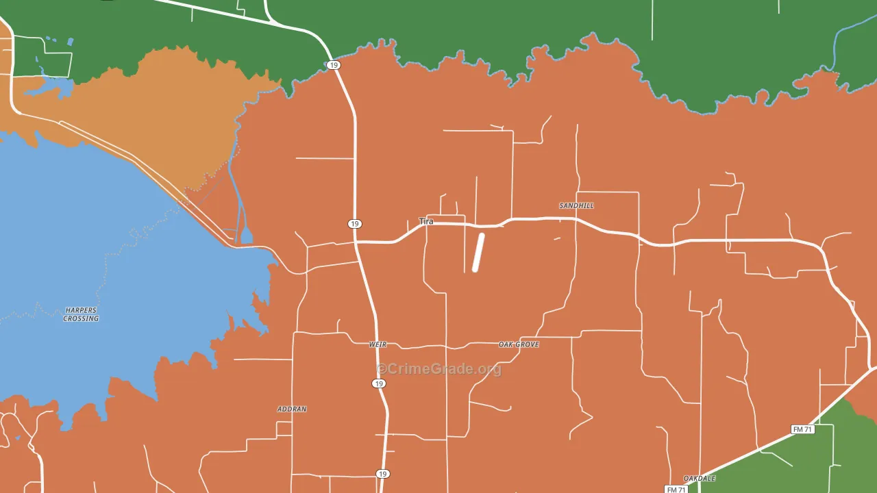 Tira, TX Map of Theft Rates