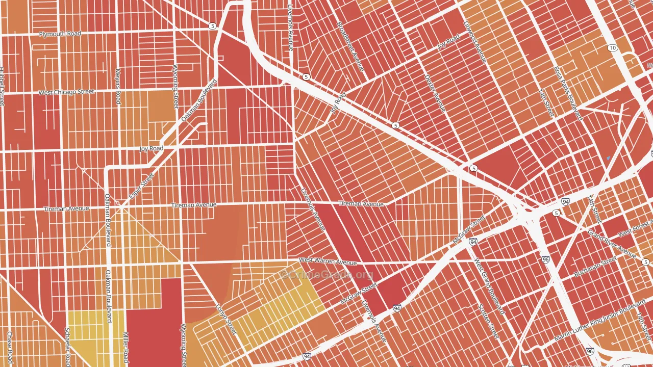 Tireman, Detroit, MI Map of Theft Rates