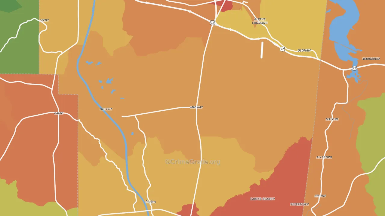 Tishomingo County, MS Map of Theft Rates