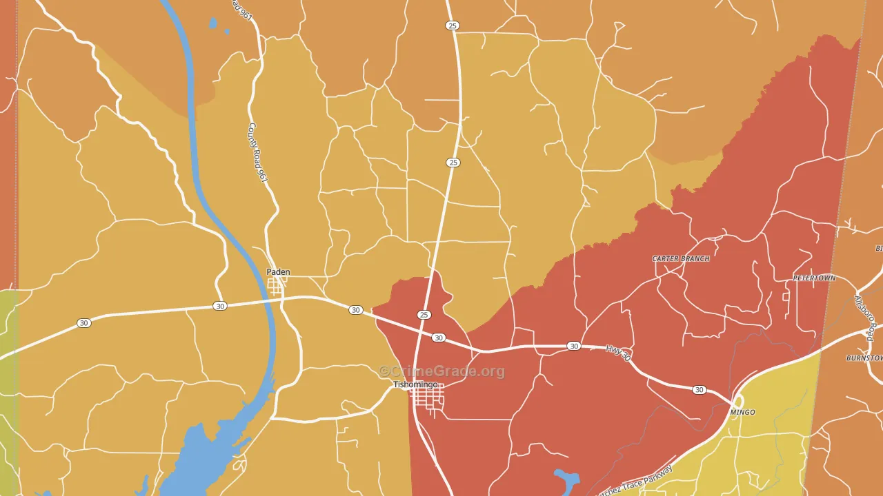 Tishomingo, MS Map of Theft Rates